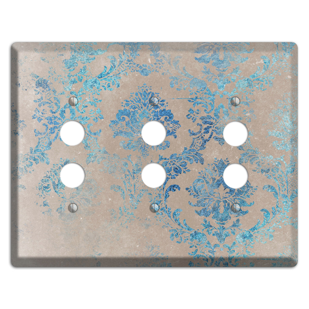 Pewter Whimsical Damask 3 Pushbutton Wallplate