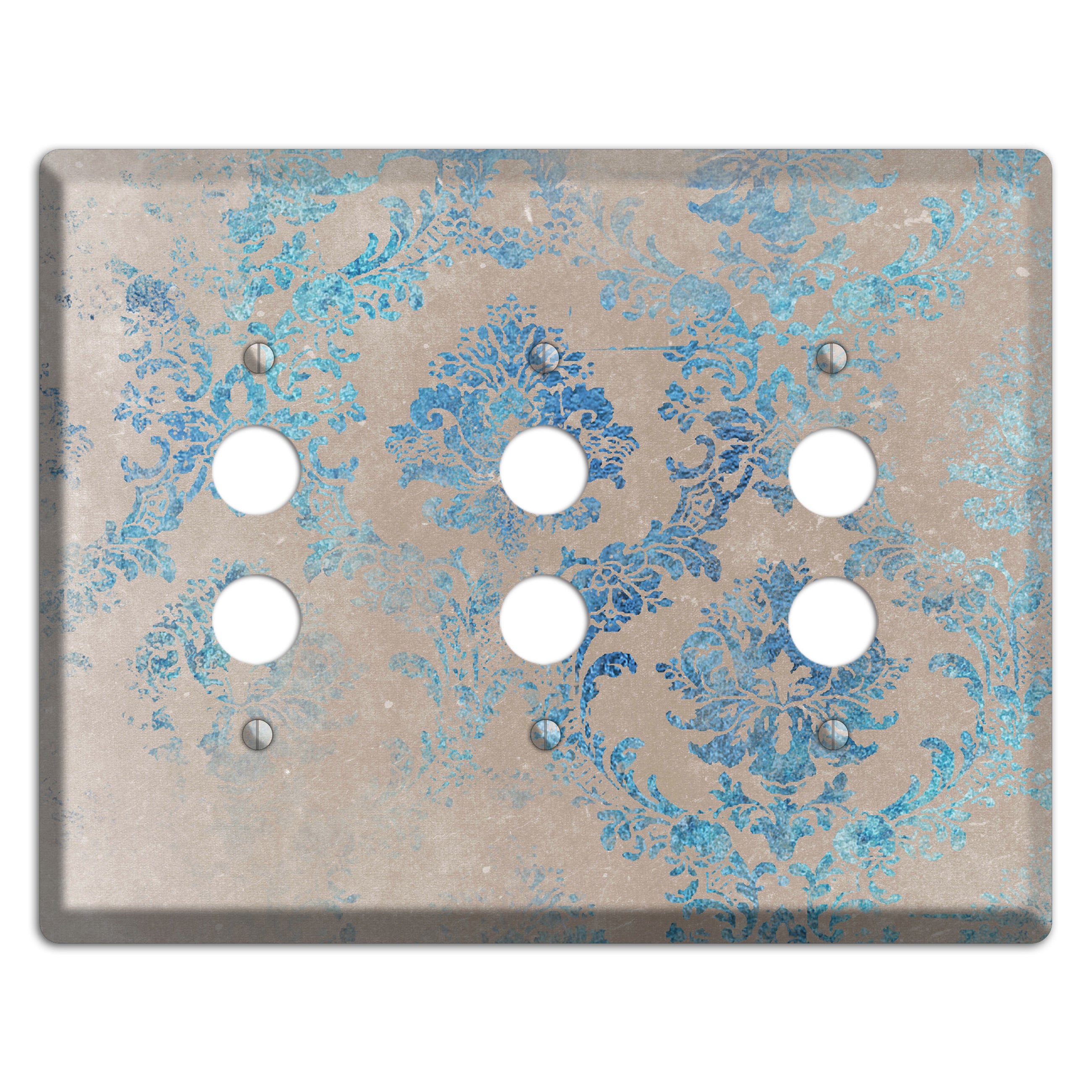 Pewter Whimsical Damask 3 Pushbutton Wallplate