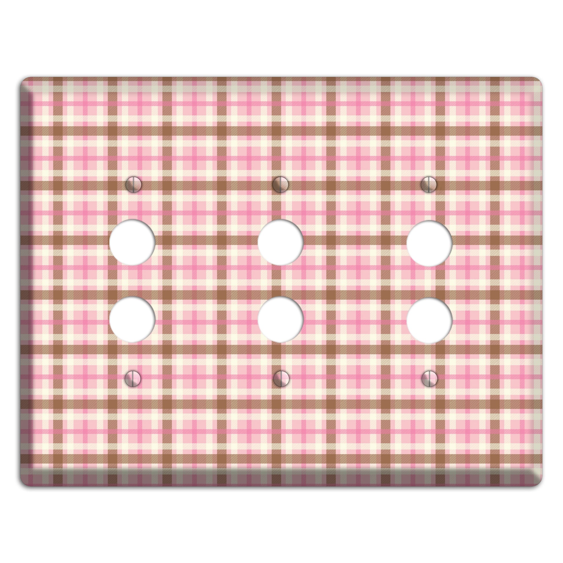 Pink and Brown Plaid 3 Pushbutton Wallplate
