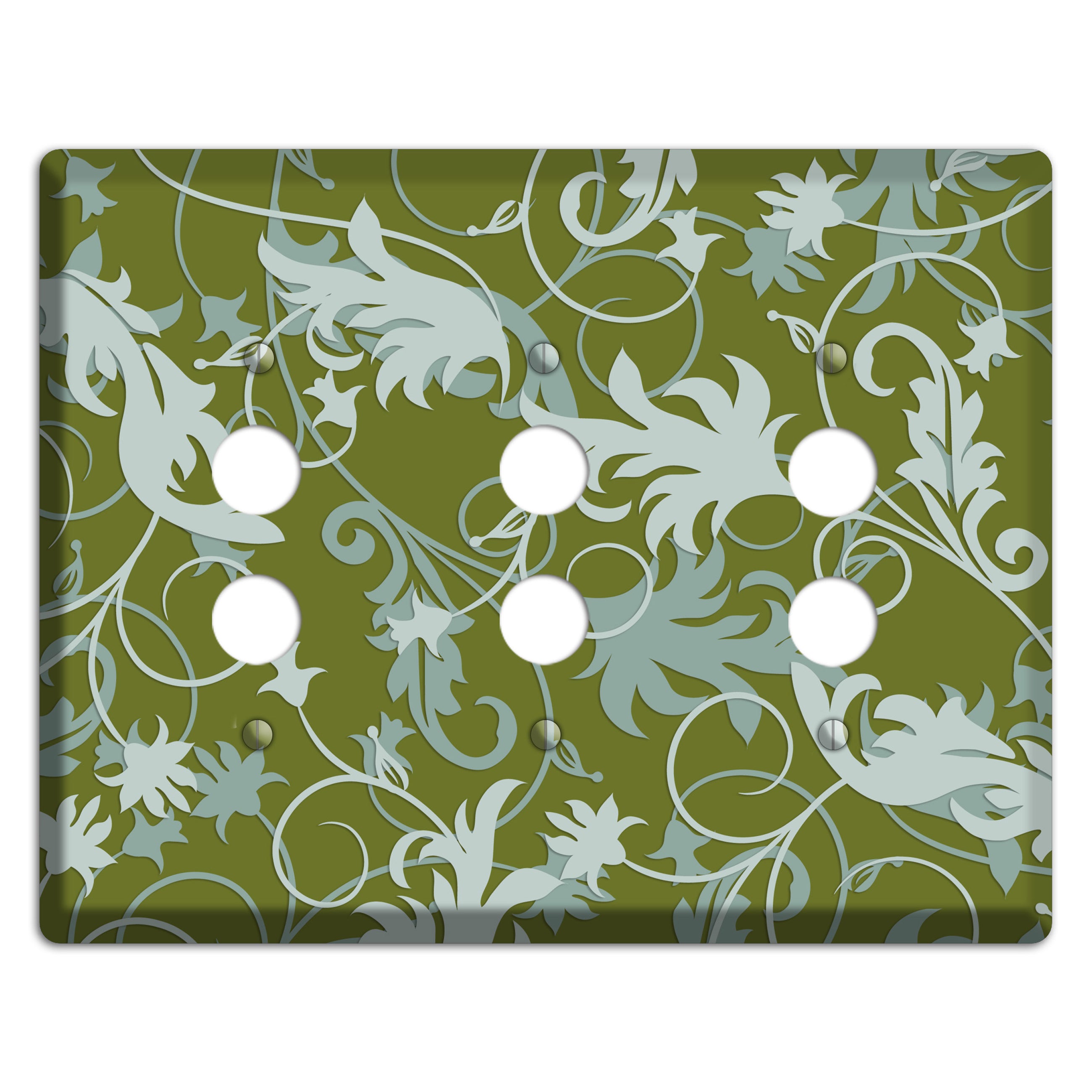 Green and Beige Victorian Sprig 3 Pushbutton Wallplate