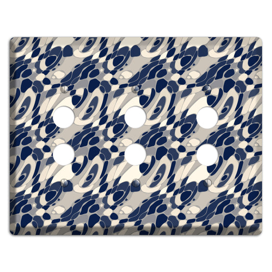 Blue and Beige Large Abstract 3 Pushbutton Wallplate