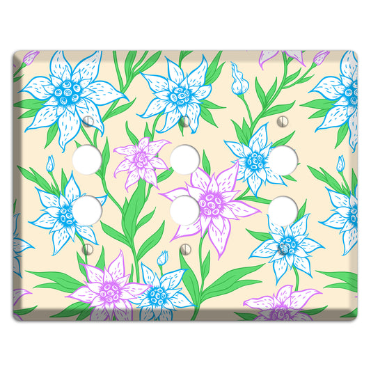 Hand Drawn Flowers Style A 3 Pushbutton Wallplate