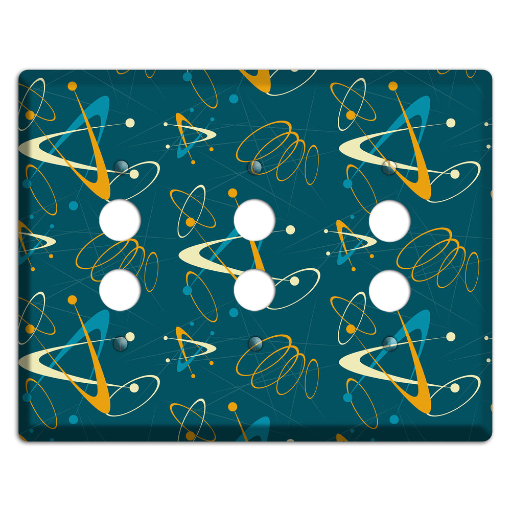 Mustard and Blue Atomic 3 Pushbutton Wallplate