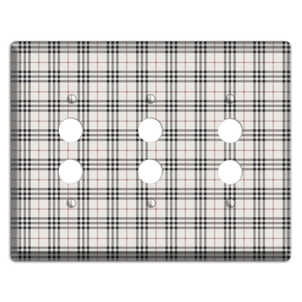 White and Black Plaid 3 Pushbutton Wallplate