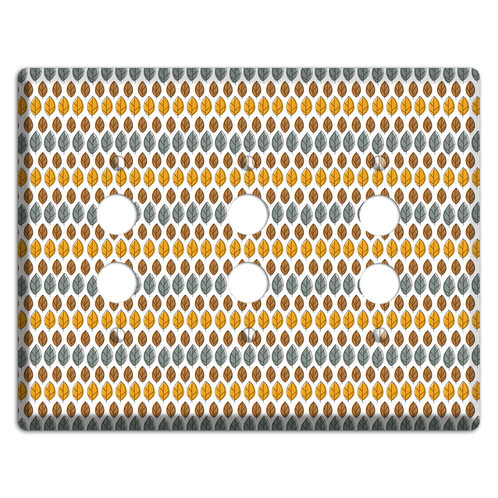 Grey Umber Mustard Dusty Blue Leaf Contour 3 Pushbutton Wallplate