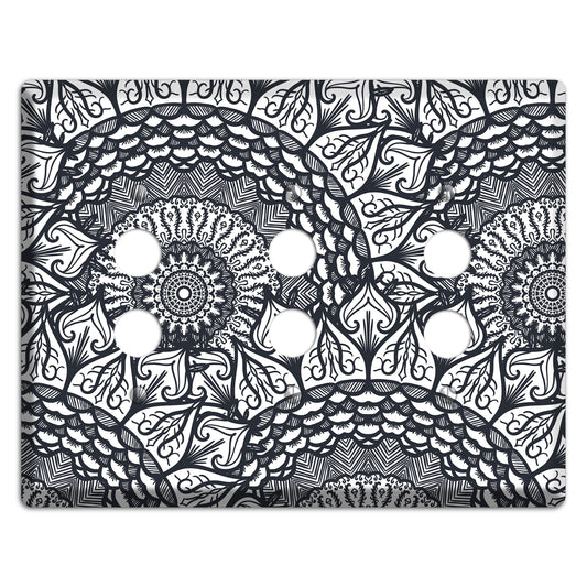 Mandala Black and White Style L Cover Plates 3 Pushbutton Wallplate