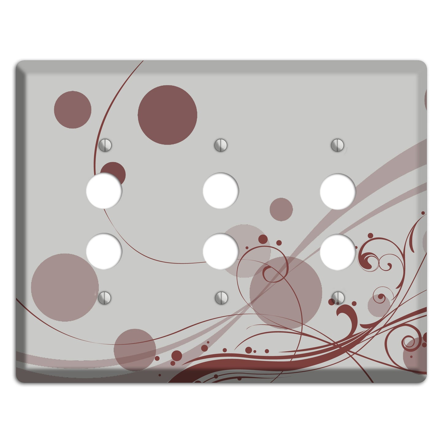 Grey with Maroon Dots and Swirls 3 Pushbutton Wallplate