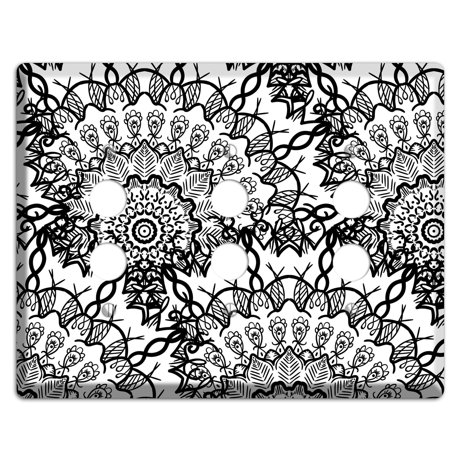 Mandala Black and White Style P Cover Plates 3 Pushbutton Wallplate