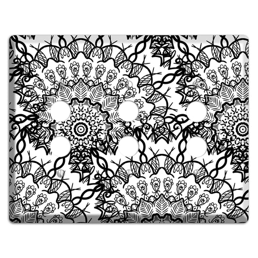 Mandala Black and White Style P Cover Plates 3 Pushbutton Wallplate