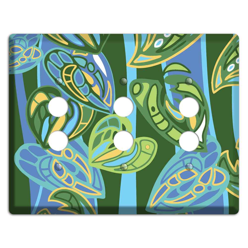 Pacific Blue and Green 3 Pushbutton Wallplate
