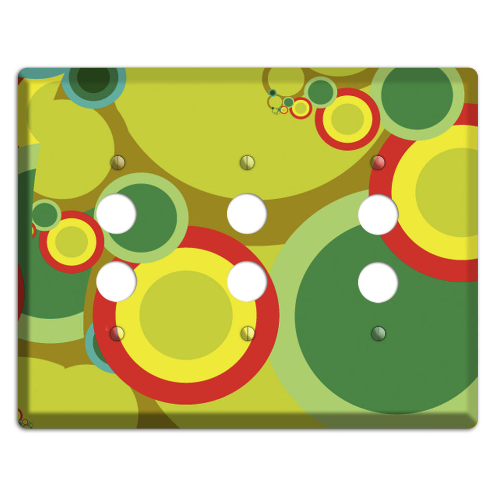 Green and Yellow Abstract Circles 3 Pushbutton Wallplate