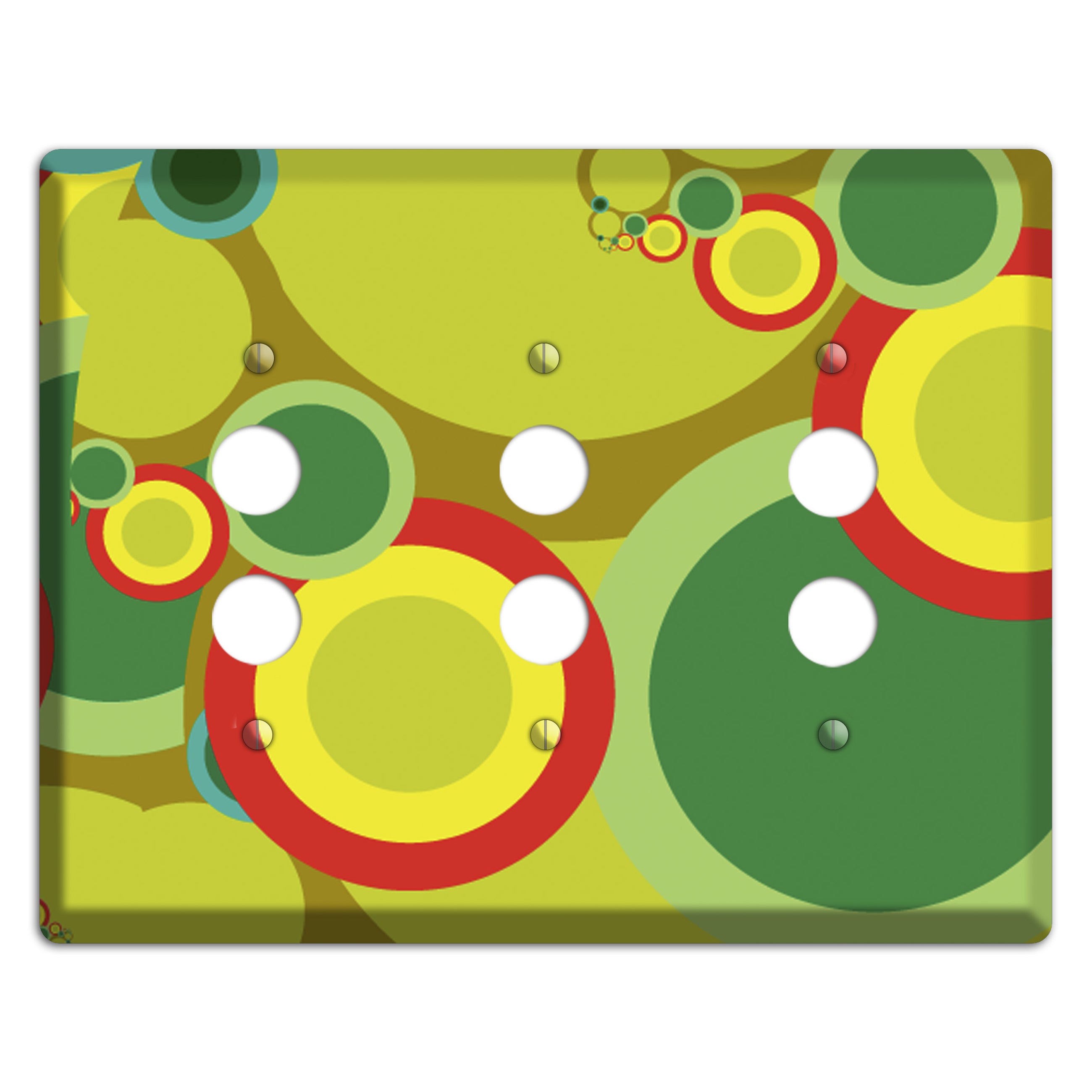 Green and Yellow Abstract Circles 3 Pushbutton Wallplate
