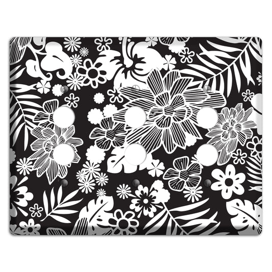 Black with White Tropical 3 Pushbutton Wallplate