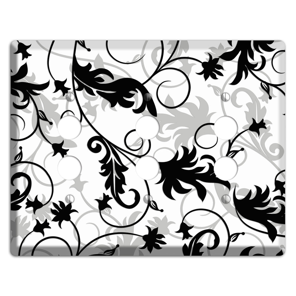 Black White and Grey Victorian Sprig 3 Pushbutton Wallplate