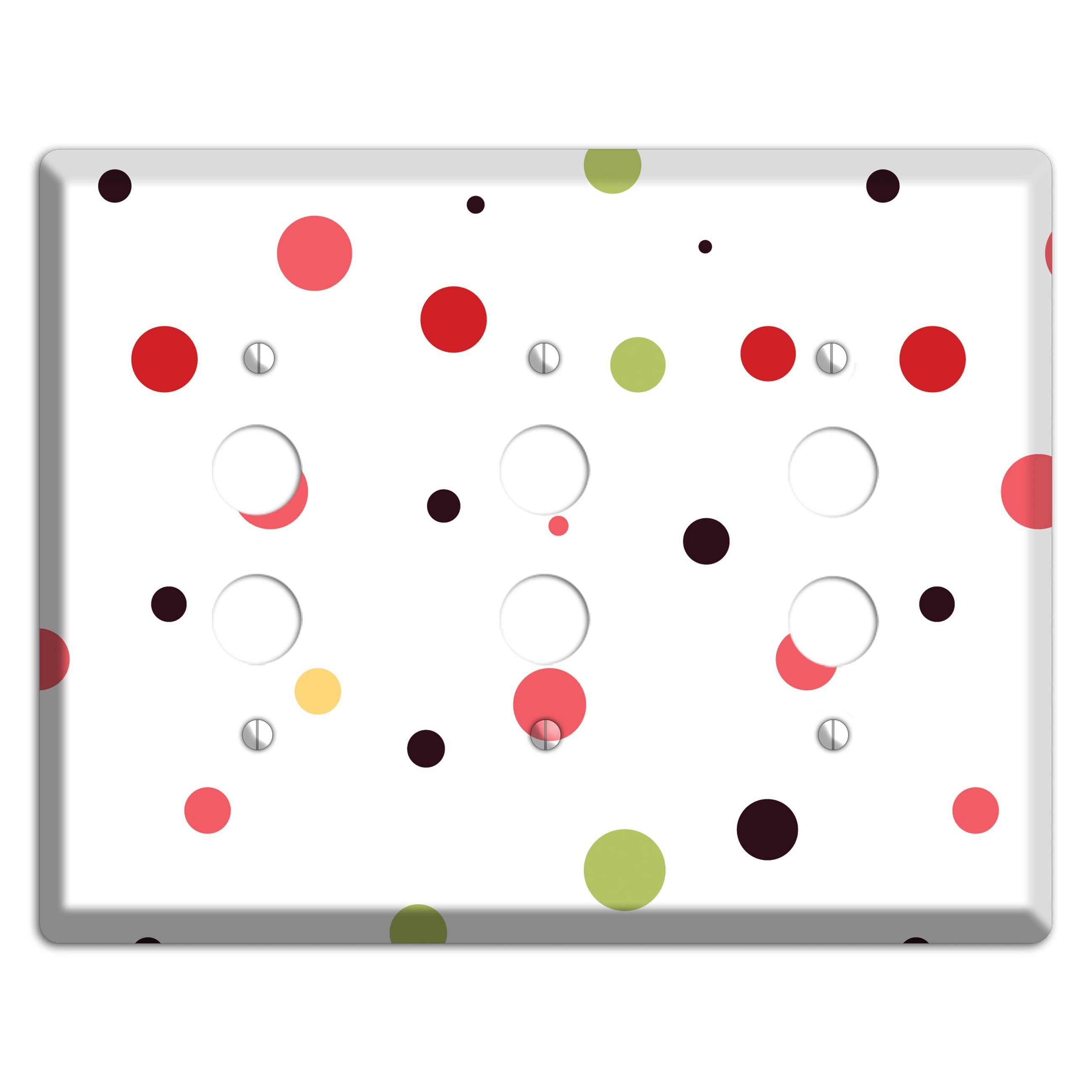 White with Multi Pink Small Dots 3 Pushbutton Wallplate