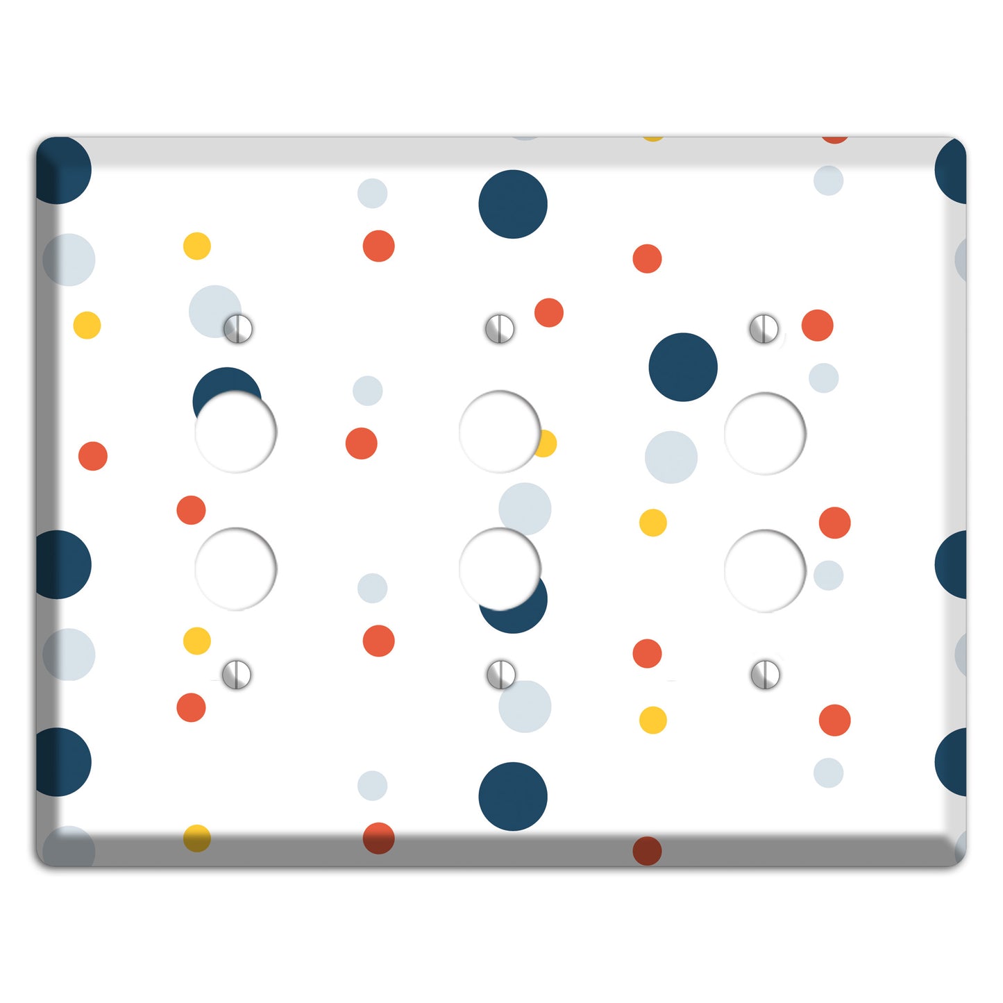 White with Multi Blue and Umber Medium Dots 3 Pushbutton Wallplate