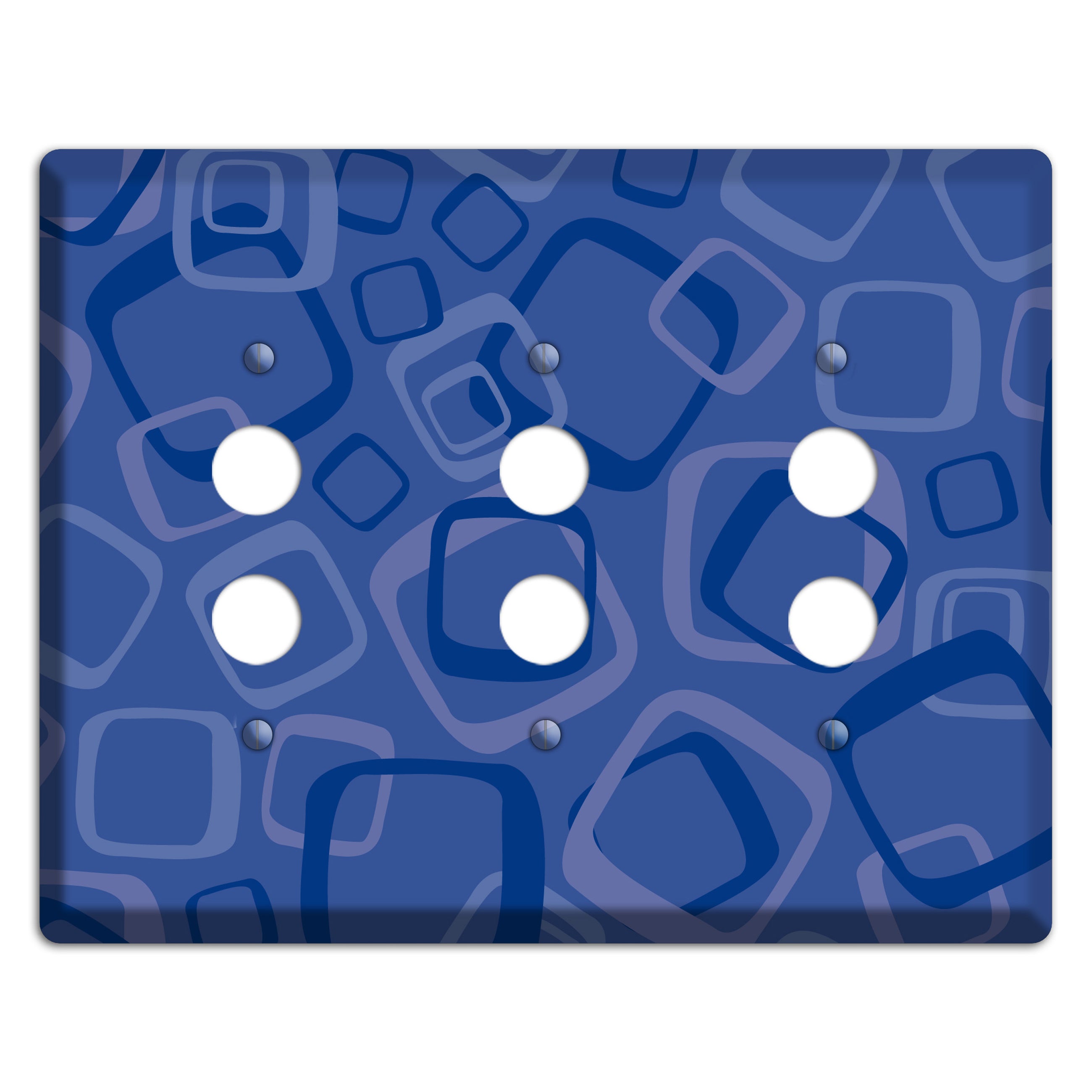 Multi Blue Random Retro Squares 3 Pushbutton Wallplate