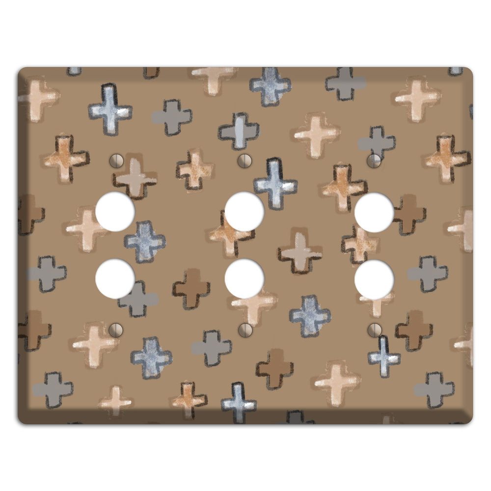Brown Plus Signs 3 Pushbutton Wallplate
