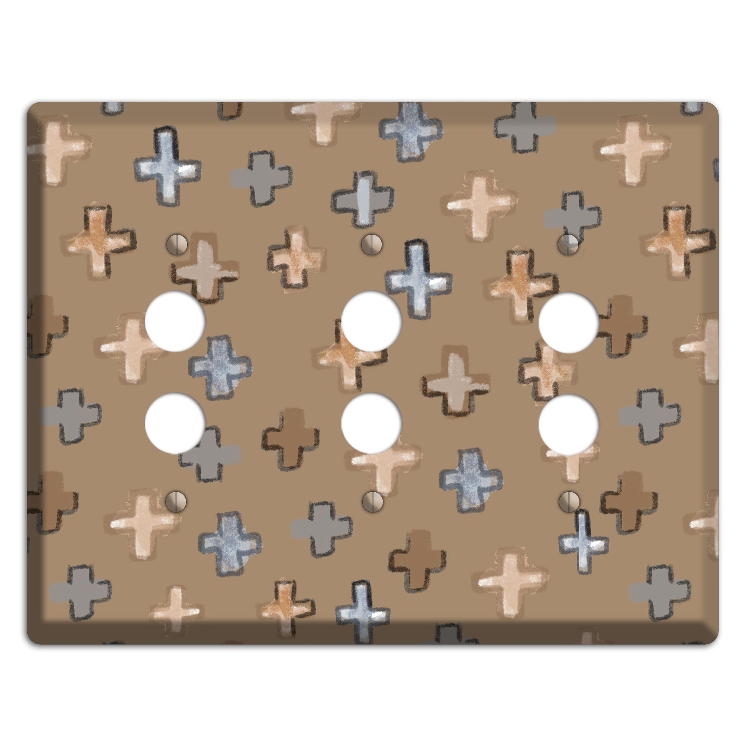 Brown Plus Signs 3 Pushbutton Wallplate