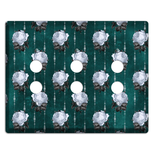 Dramatic Floral Teal 3 Pushbutton Wallplate