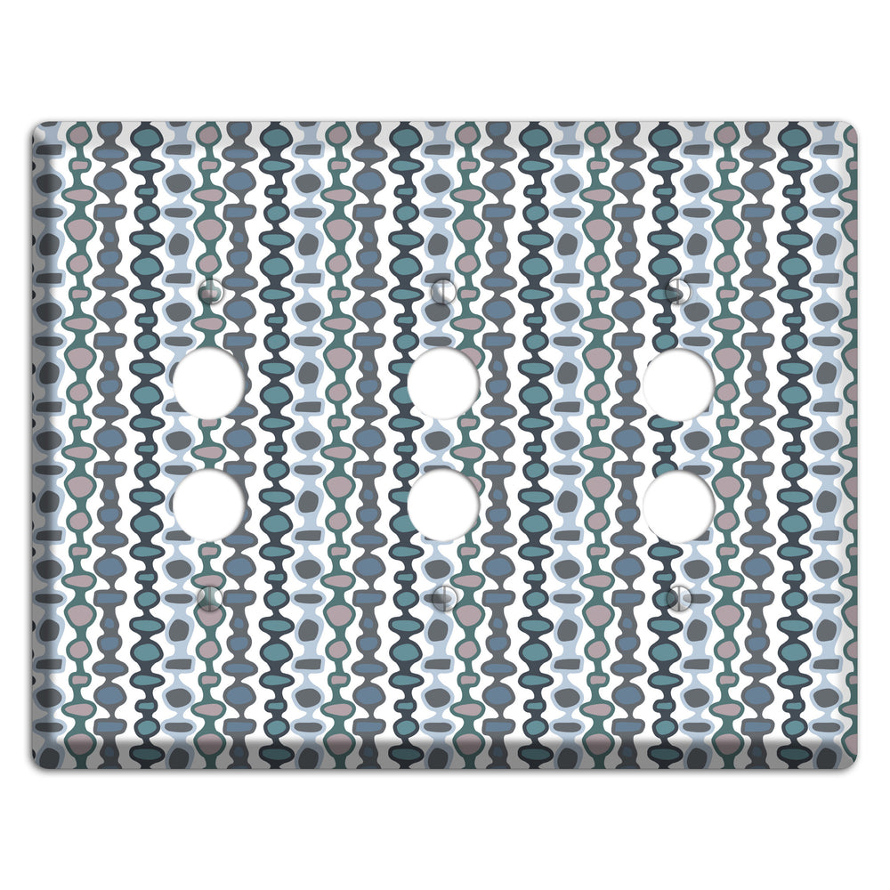 Grey and Multi Blue Bead and Reel 3 Pushbutton Wallplate