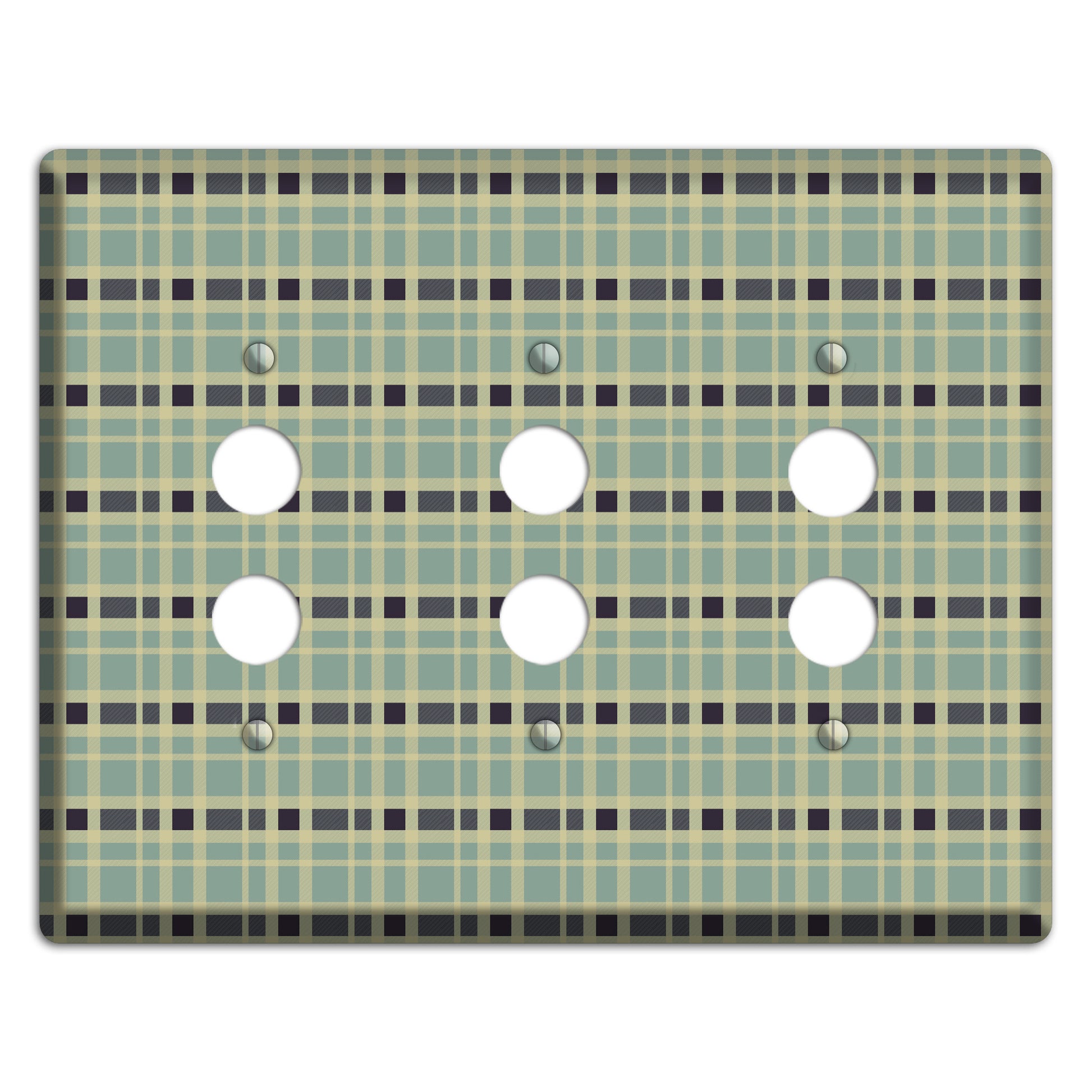 Sage and Black Plaid 3 Pushbutton Wallplate