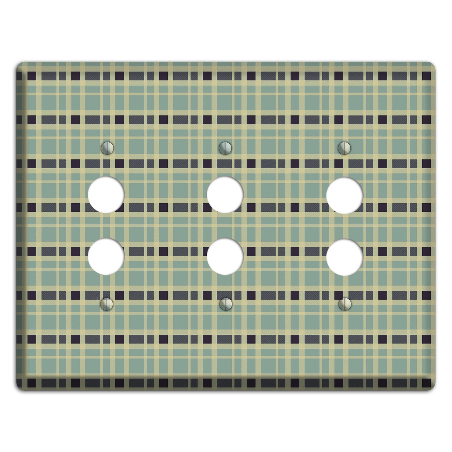 Sage and Black Plaid 3 Pushbutton Wallplate