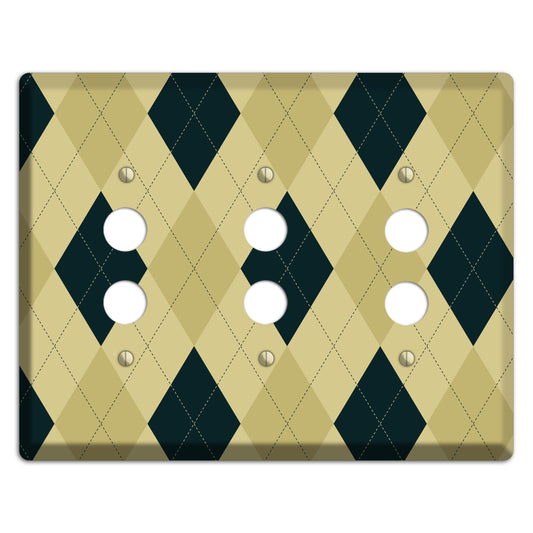 Beige and Yellow Argyle 3 Pushbutton Wallplate