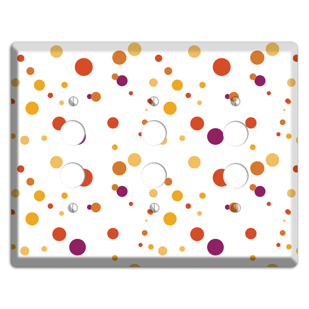 White with Multi Red and Umber Small Dots 3 Pushbutton Wallplate