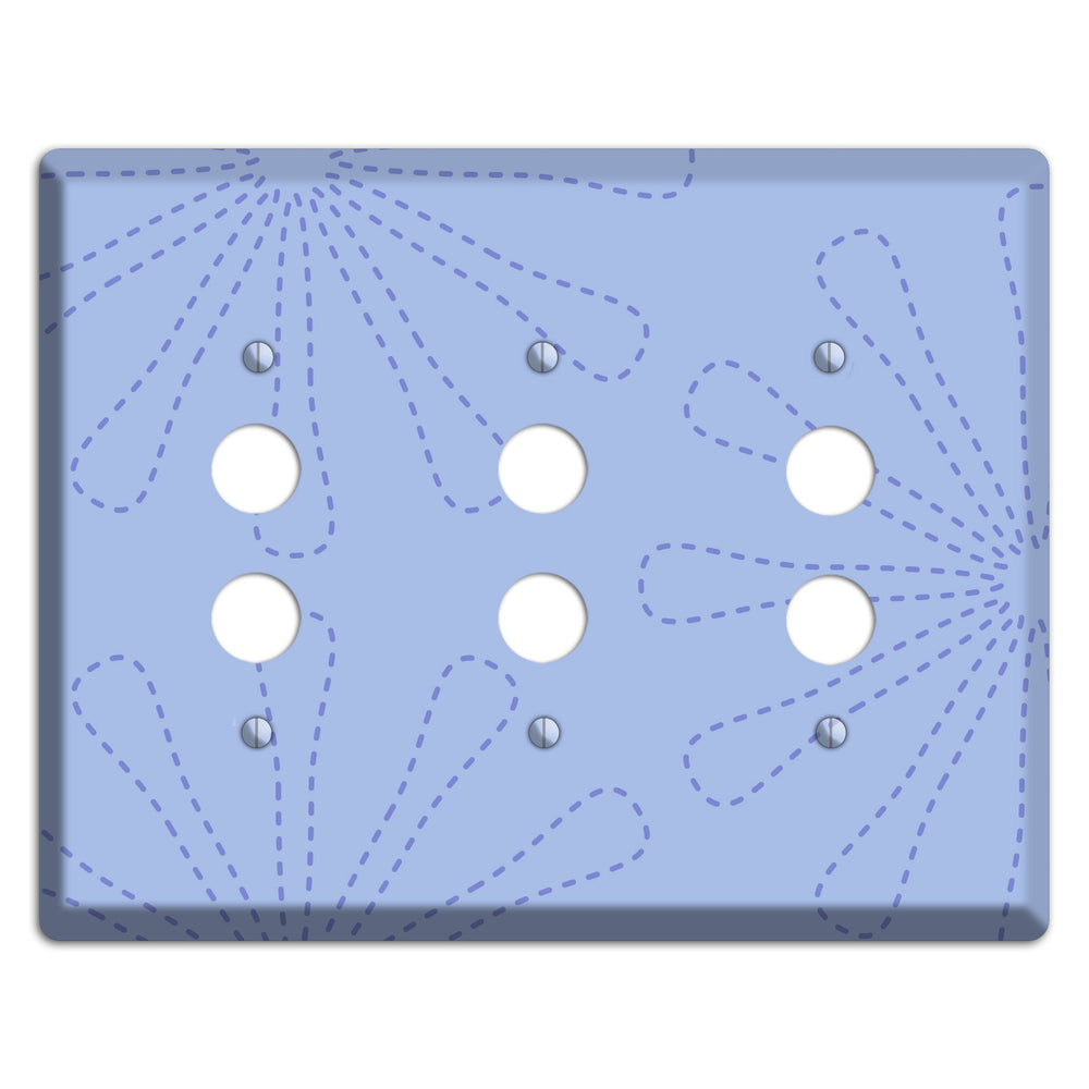 Periwinkle Retro Stipple Floral Contour 3 Pushbutton Wallplate
