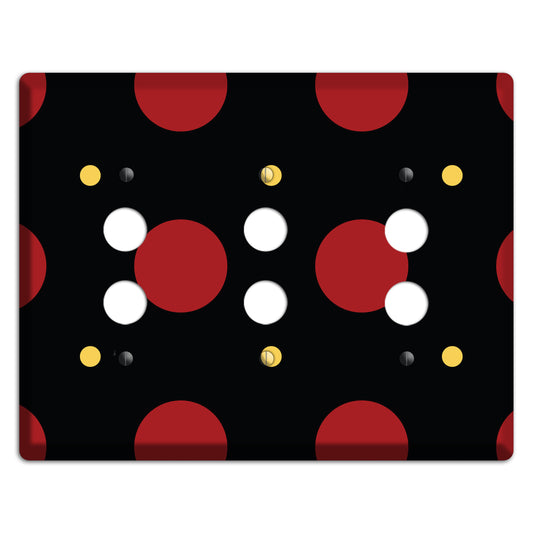 Black with Red and Yellow Multi Tiled Medium Dots 3 Pushbutton Wallplate