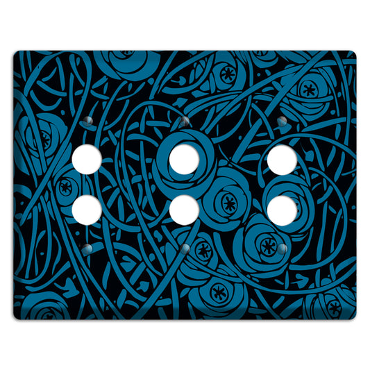 Black and Blue Deco Floral 3 Pushbutton Wallplate