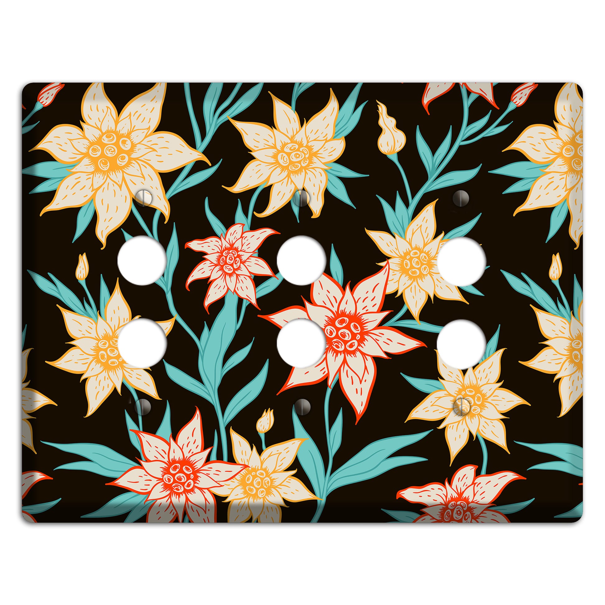 Hand Drawn Flowers Style B 3 Pushbutton Wallplate