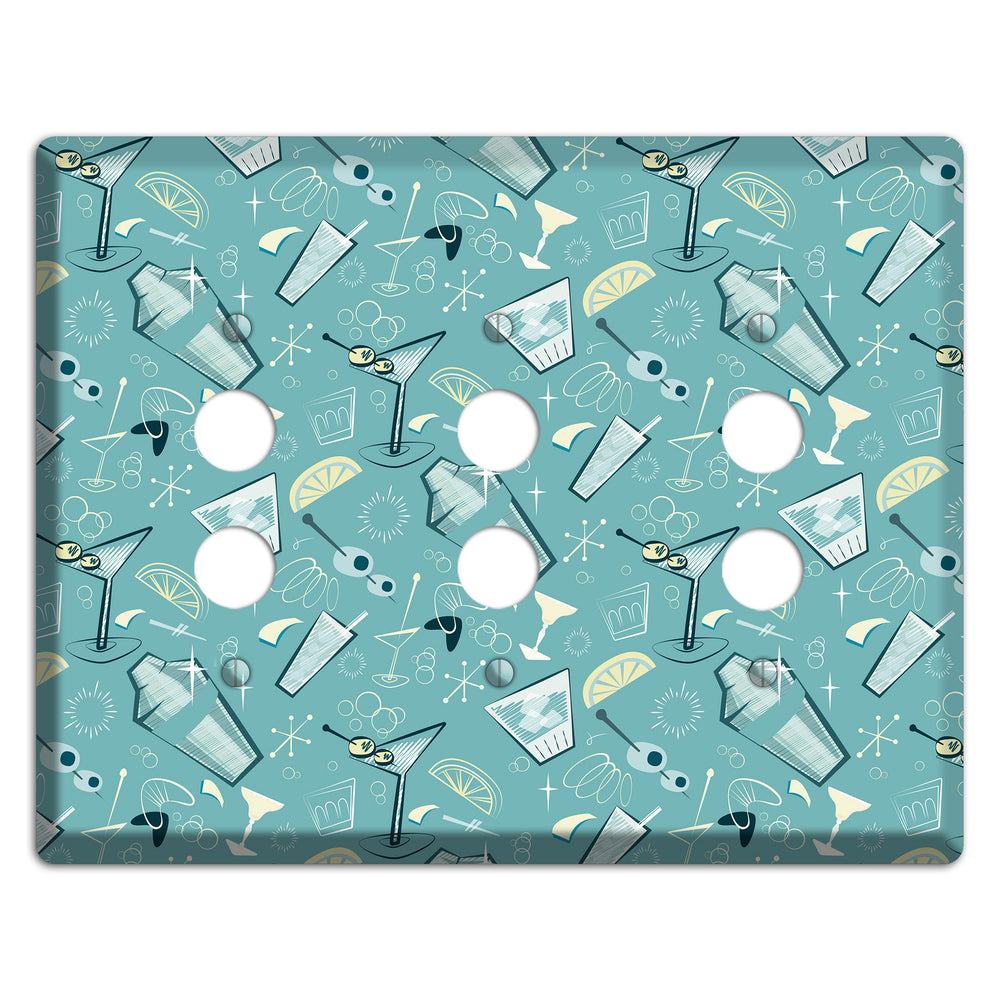 Retro Cocktails Teal 3 Pushbutton Wallplate