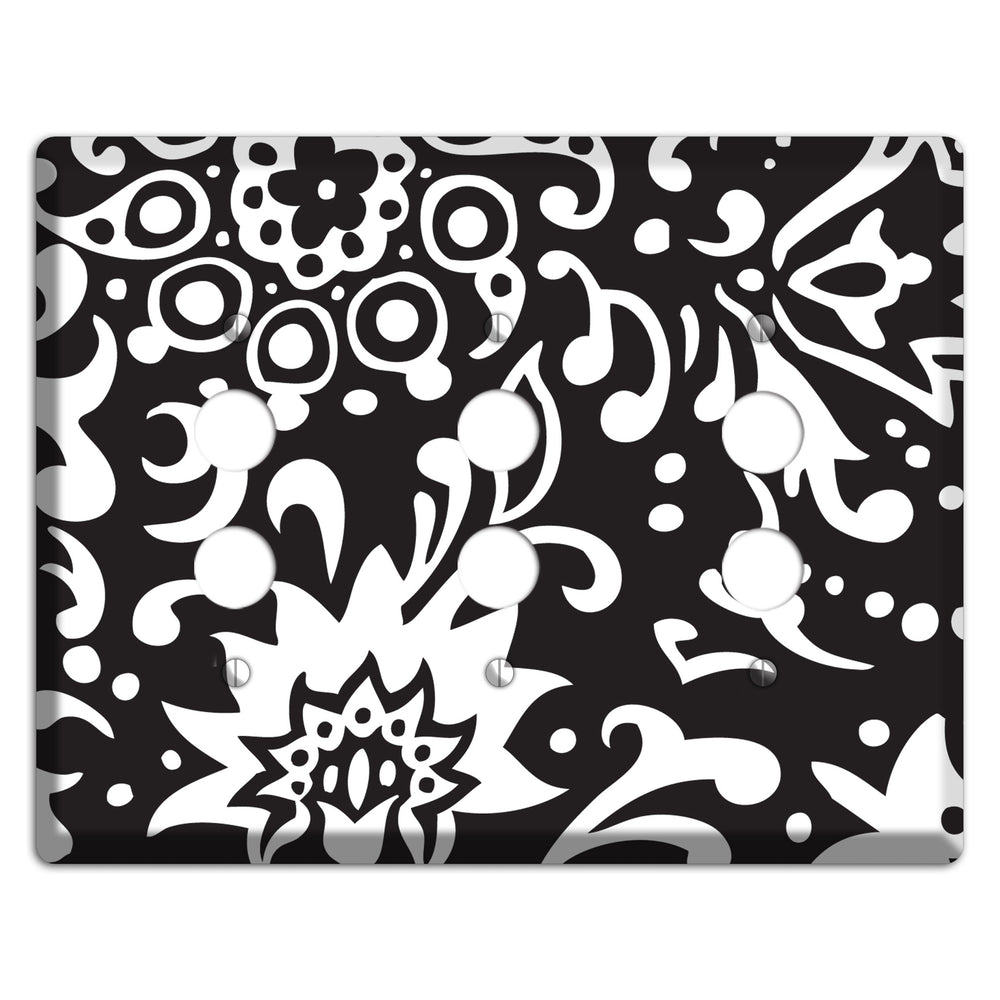 Black with White Boteh 3 Pushbutton Wallplate