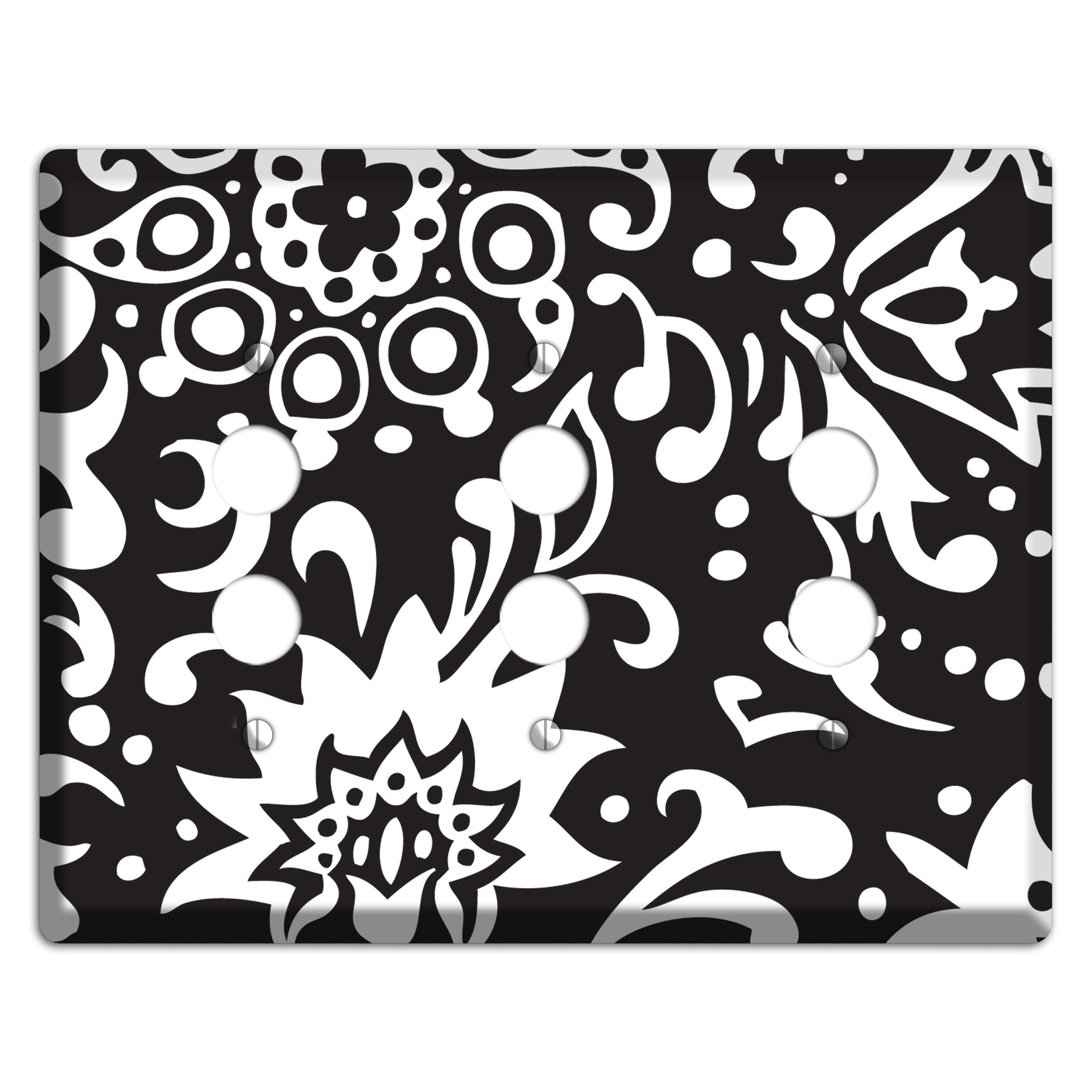 Black with White Boteh 3 Pushbutton Wallplate