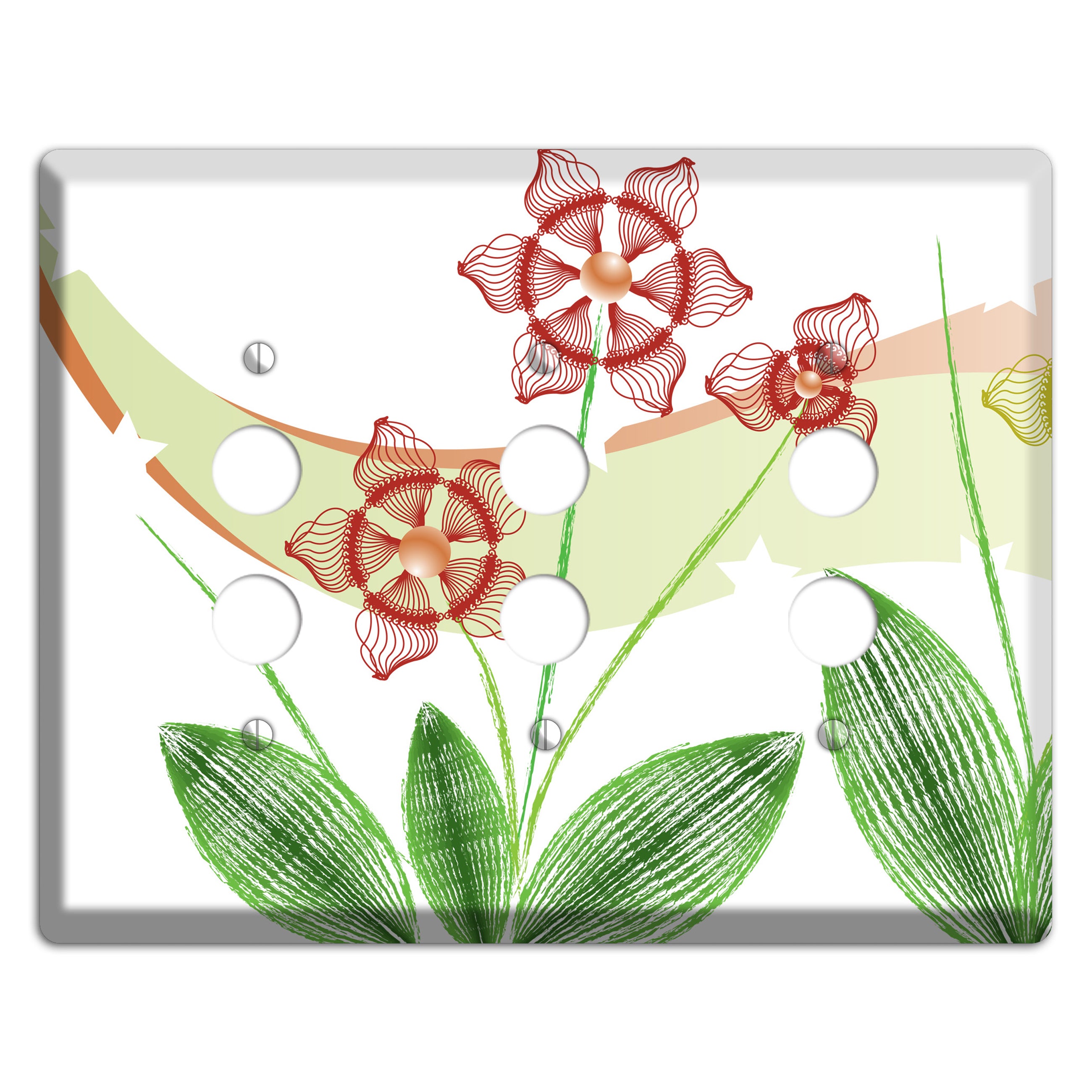 Green Abstract Flowers 3 Pushbutton Wallplate