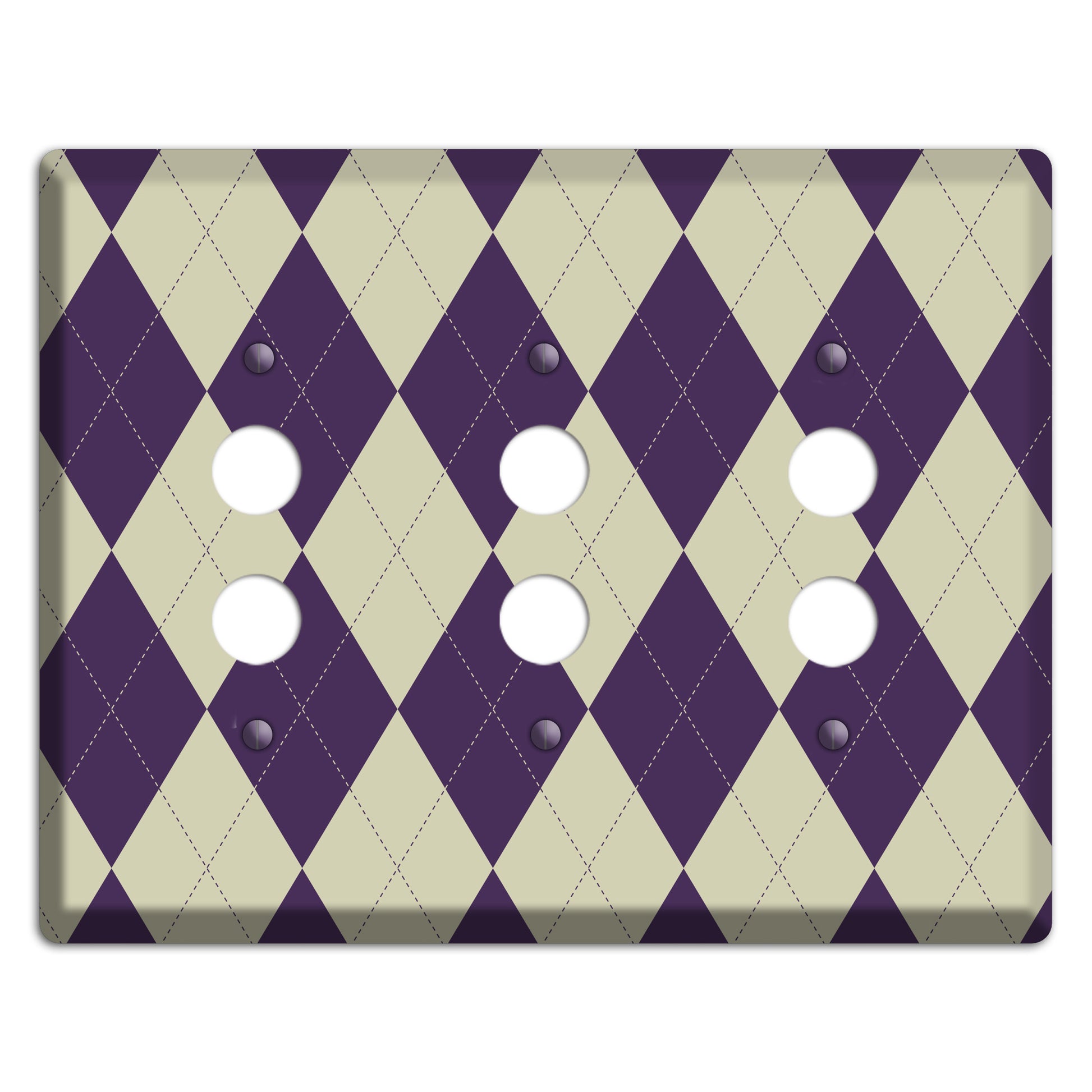 Purple and Tan Argyle 3 Pushbutton Wallplate
