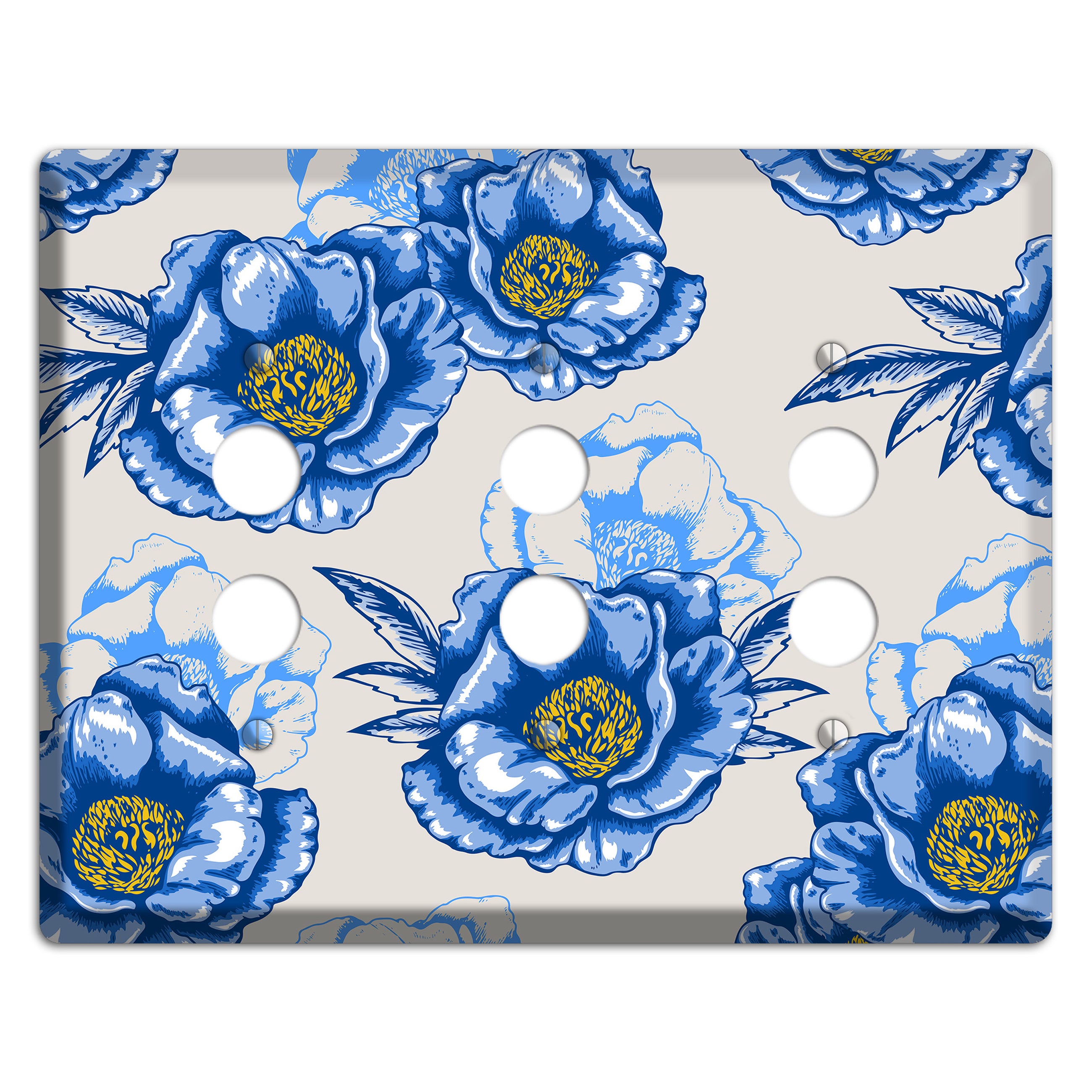 Blue Peony 3 Pushbutton Wallplate
