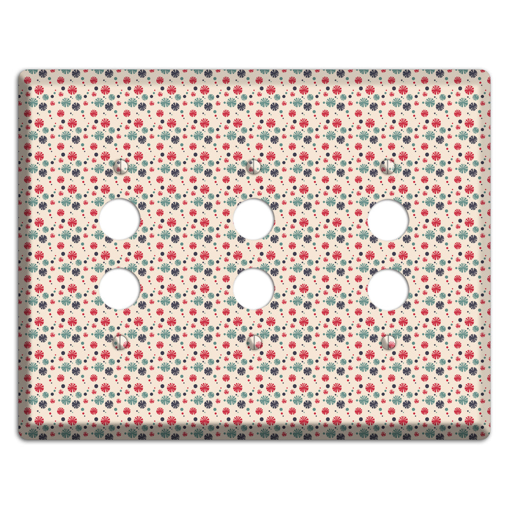 Off White with Red Green Blue Retro Bursts 3 Pushbutton Wallplate
