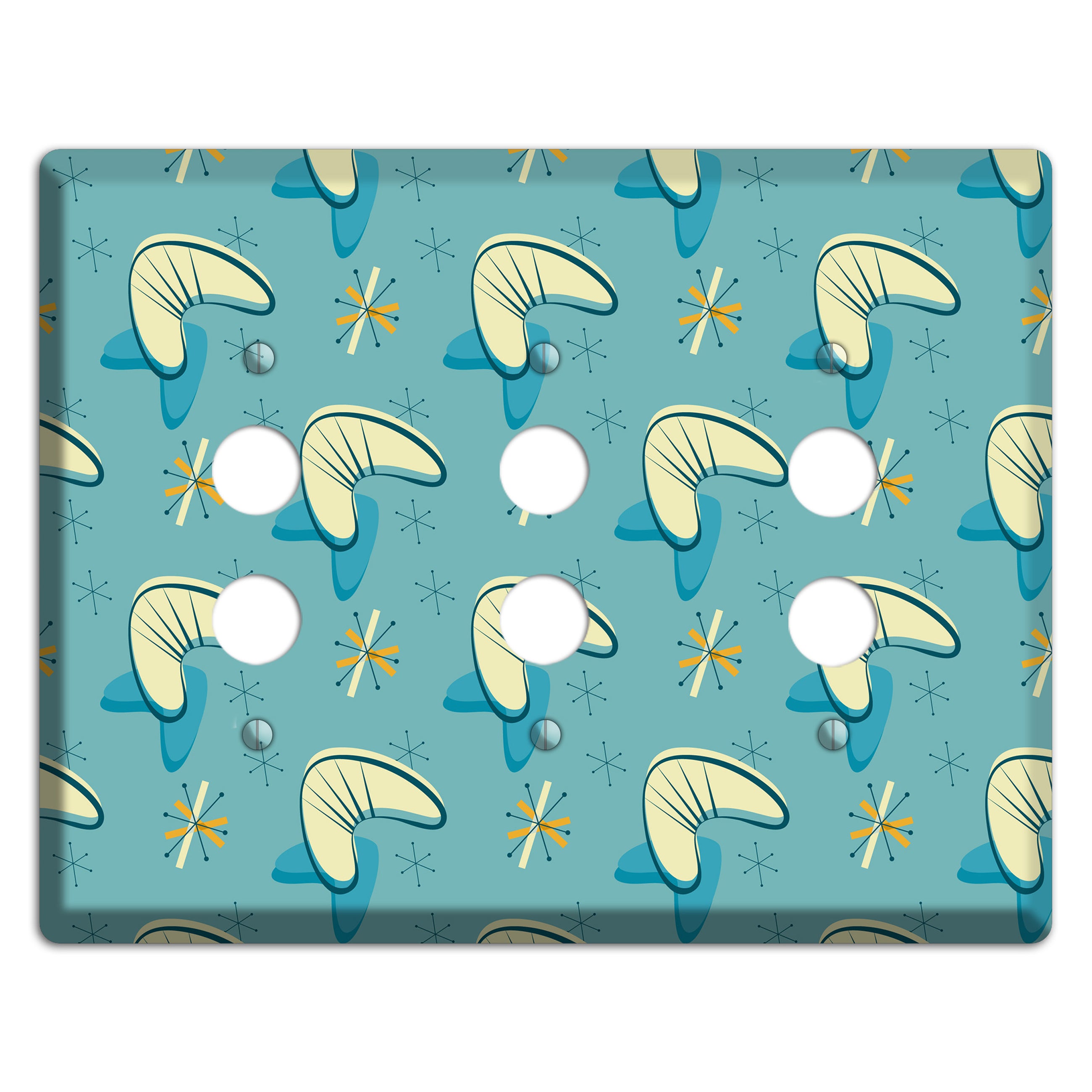 Yellow and Blue Boomerang 3 Pushbutton Wallplate