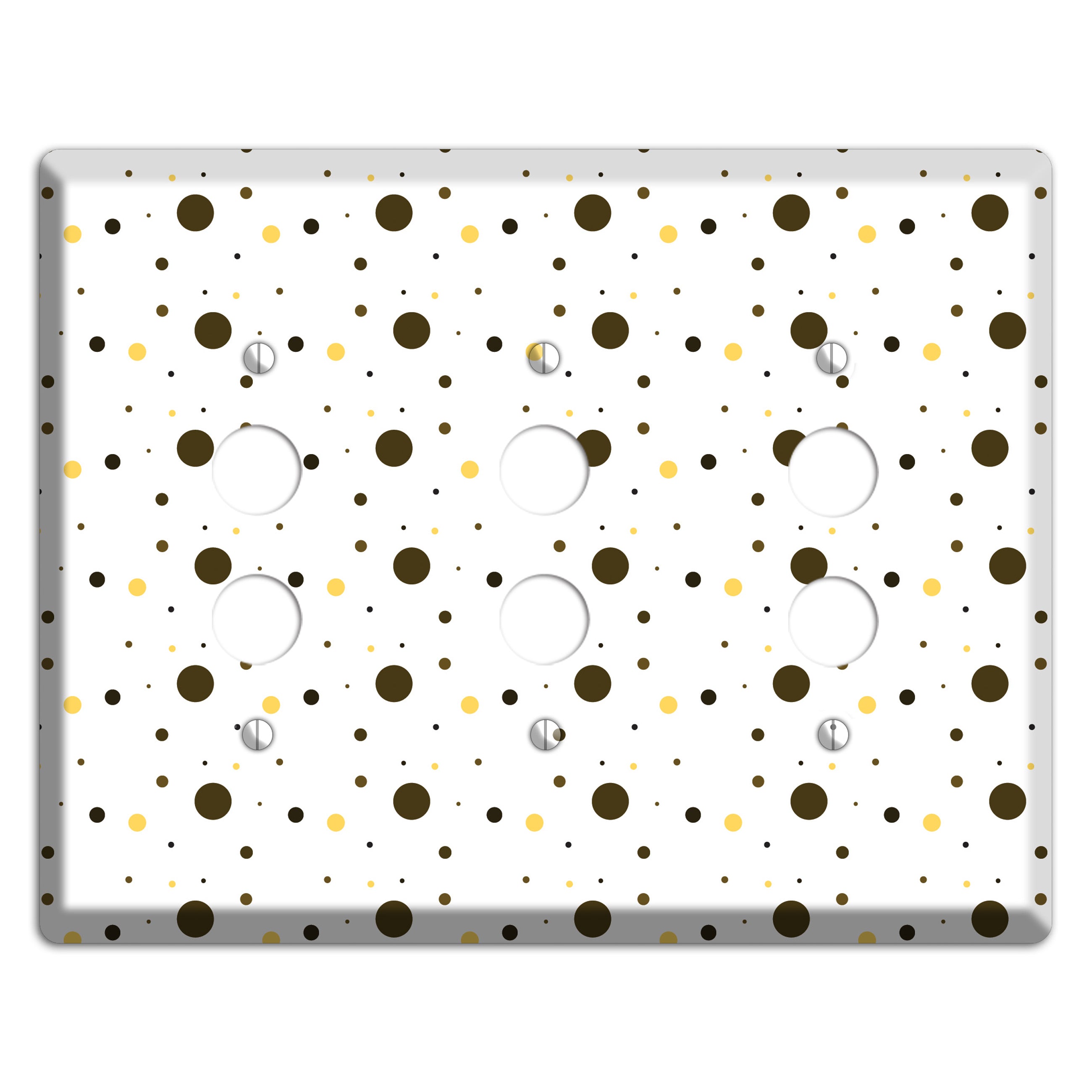 White with Black and Yellow Tiny Dots 3 Pushbutton Wallplate