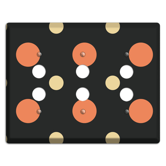 Black with Coral and Beige Multi Medium Polka Dots 3 Pushbutton Wallplate