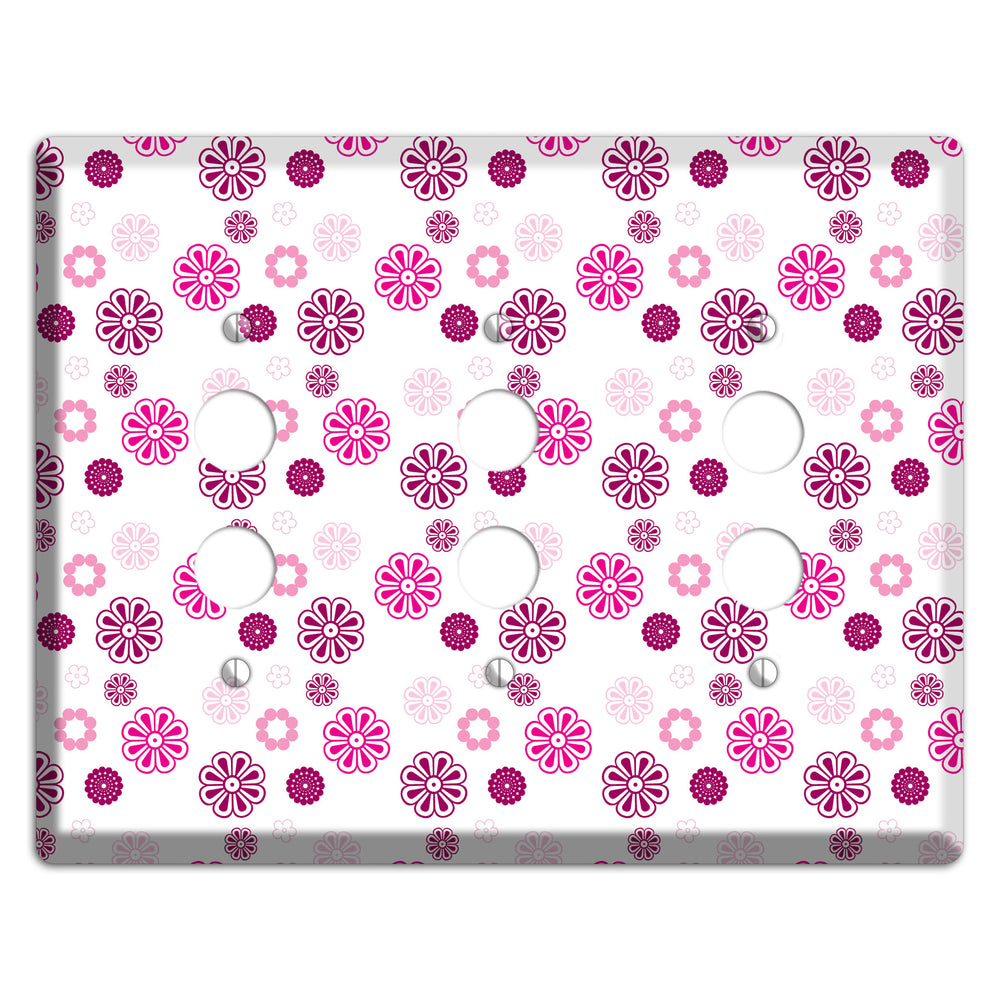 Maroon and Pink Retro Floral 3 Pushbutton Wallplate