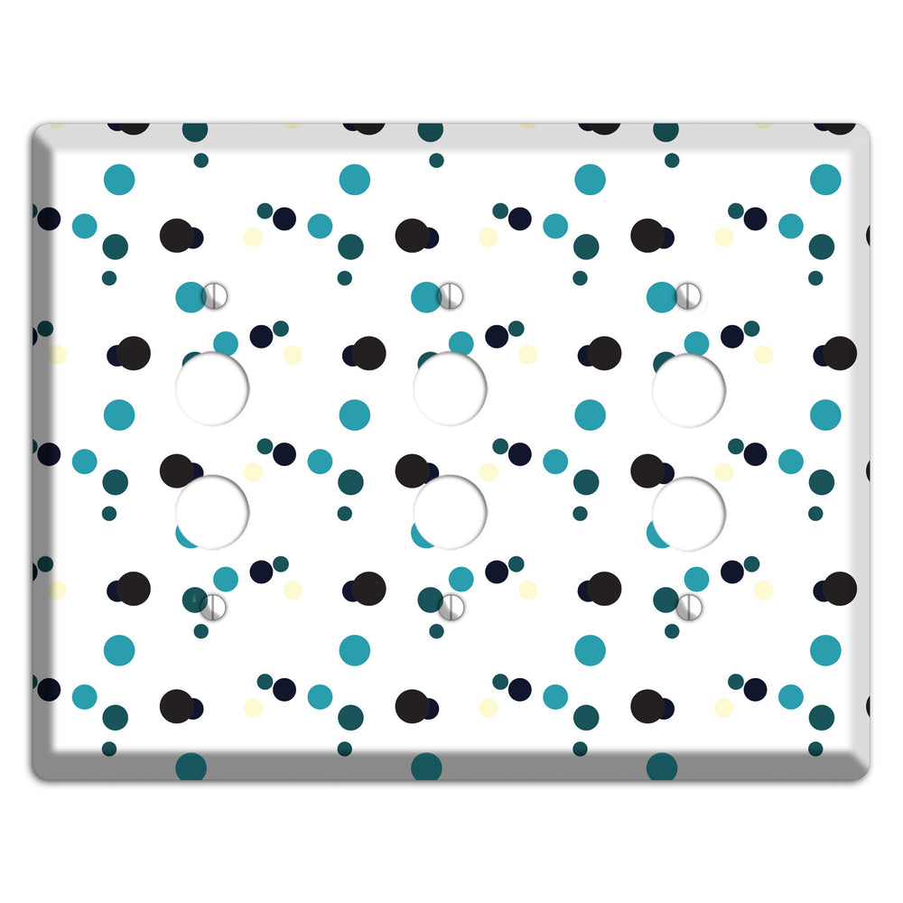 White with Teal and Black Multi Dots 3 Pushbutton Wallplate