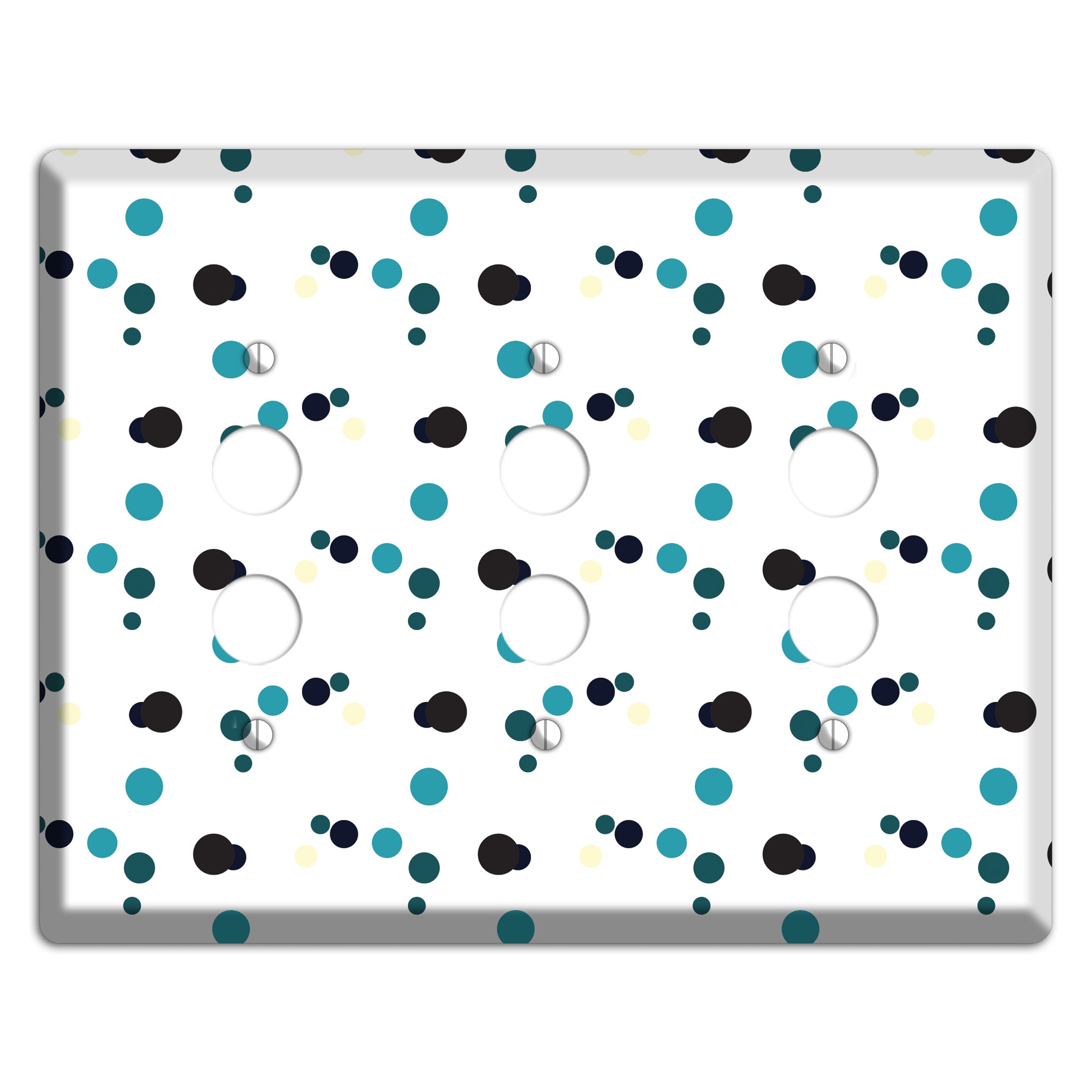 White with Teal and Black Multi Dots 3 Pushbutton Wallplate