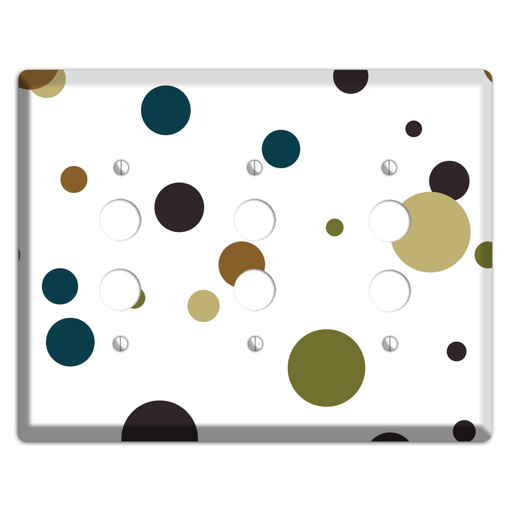 White With Multi Blue and Brown Medium Dots 3 Pushbutton Wallplate