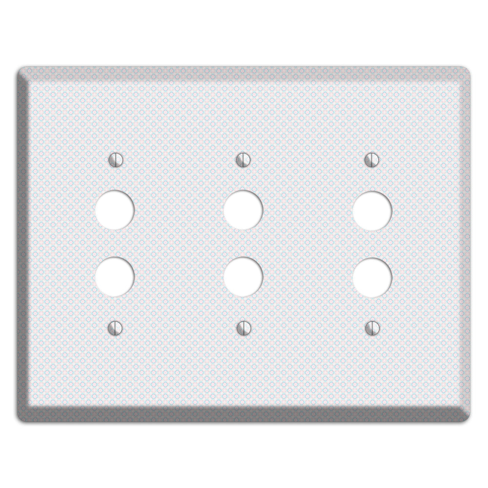 White with Light Blue Tiny Arabesque 3 Pushbutton Wallplate