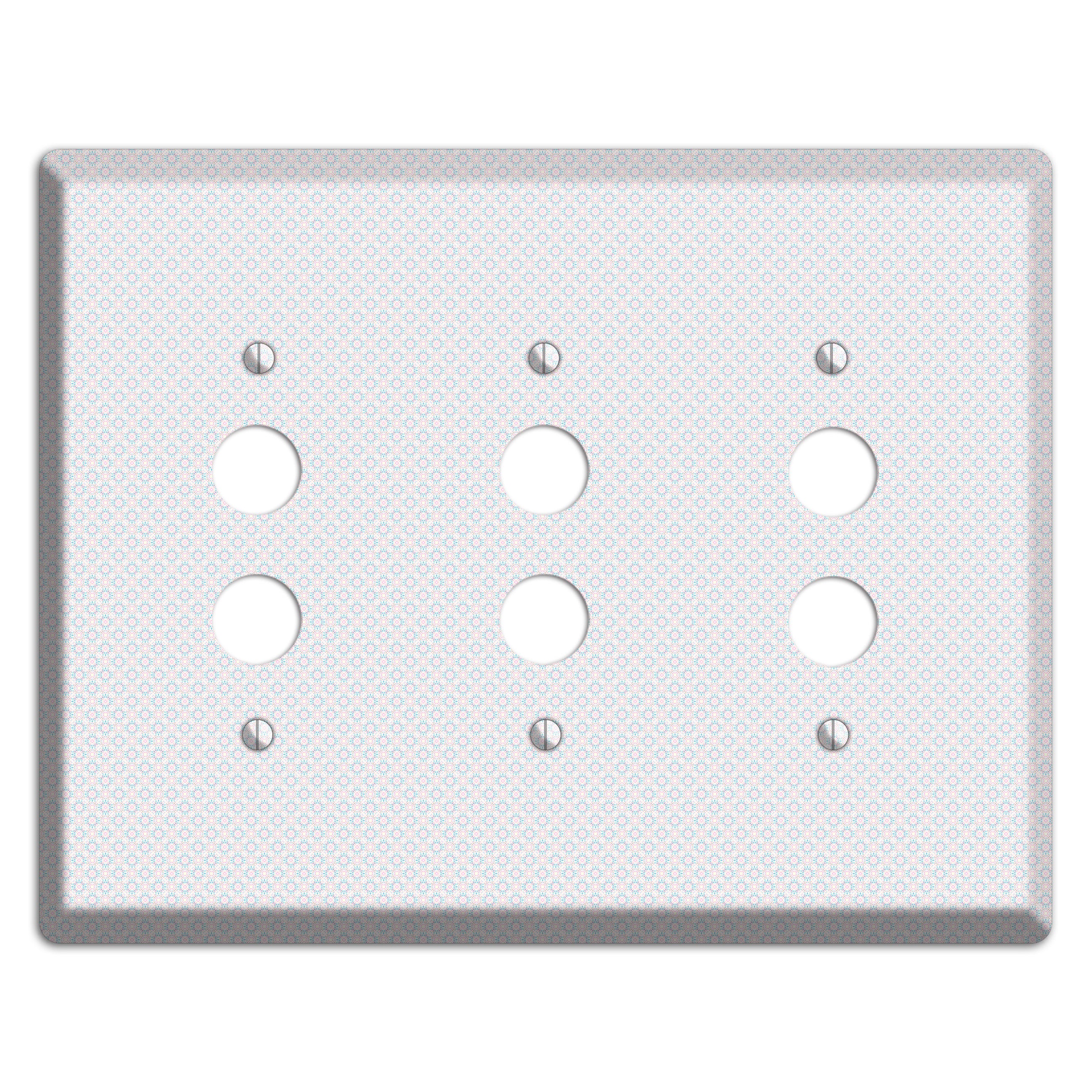 White with Light Blue Tiny Arabesque 3 Pushbutton Wallplate
