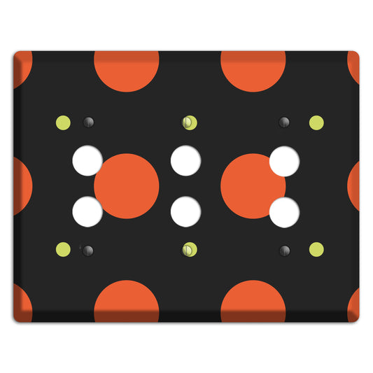 Black wih Orange and Lime Multi Tiled Medium Dots 3 Pushbutton Wallplate